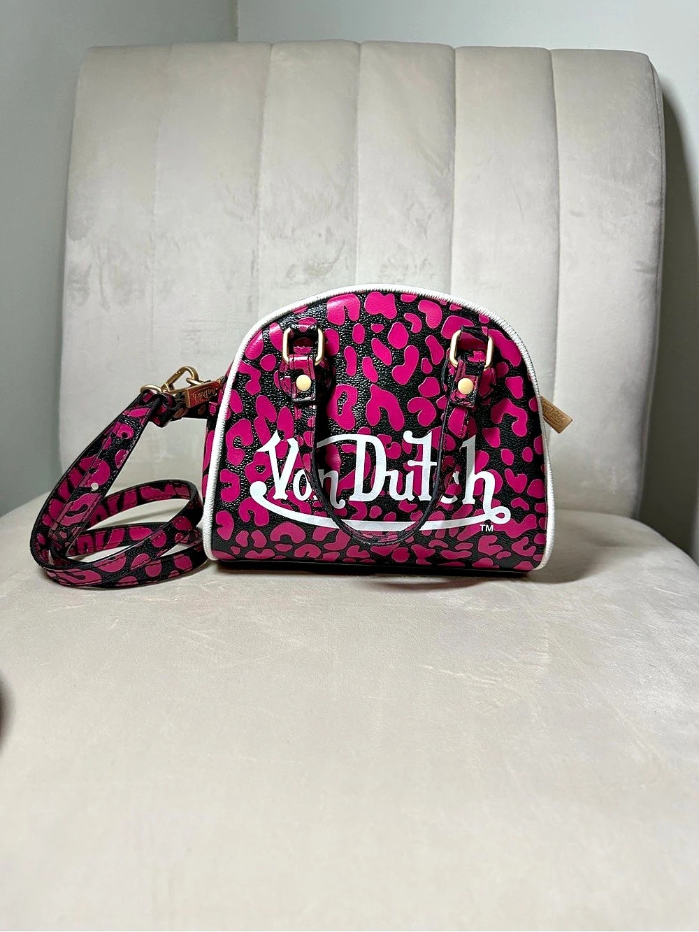 Von Dutch Cheetah Pink Bowling Bag Pink & Black